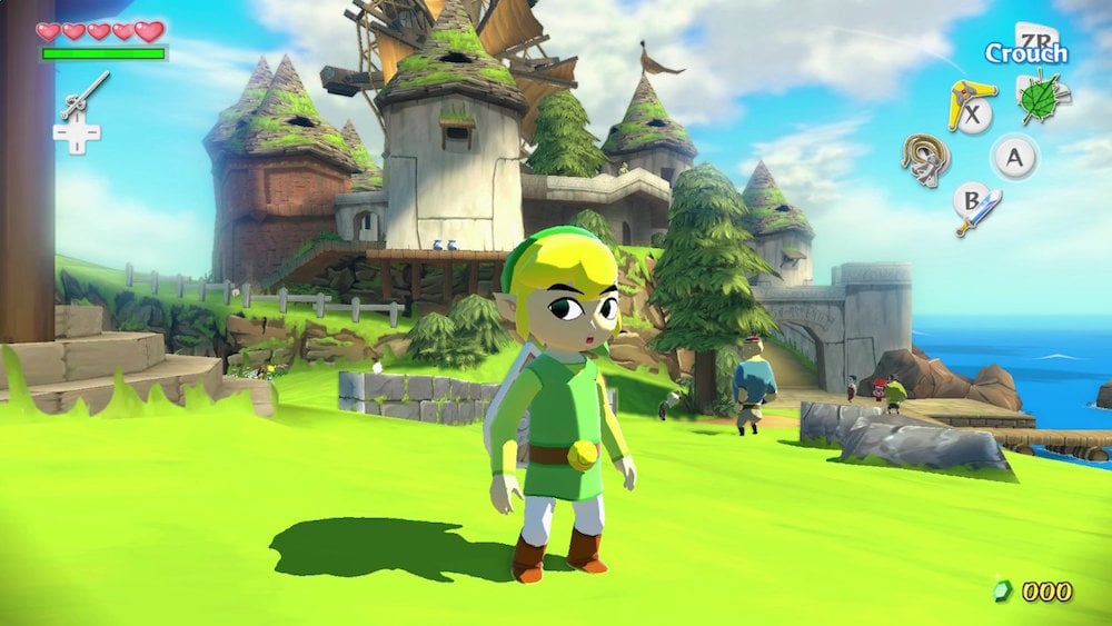 Link in front of a castle in 'The Legend of Zelda: The Wind Waker HD'