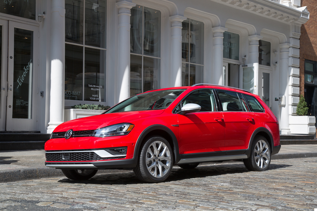 A red 2017 VW Golf Alltrack