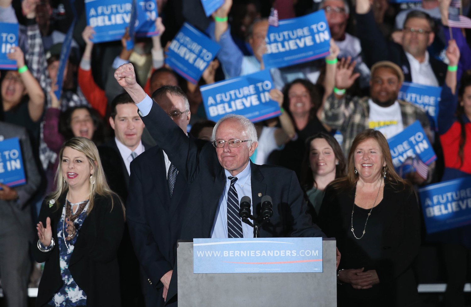 Bernie Sanders speaking at a rally Bernie Sanders speaking at a rally