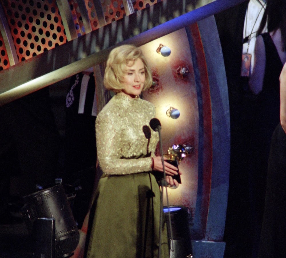 Hillary Clinton receives a Grammy award