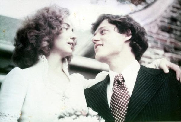 Hillary and Bill Clinton on their wedding day