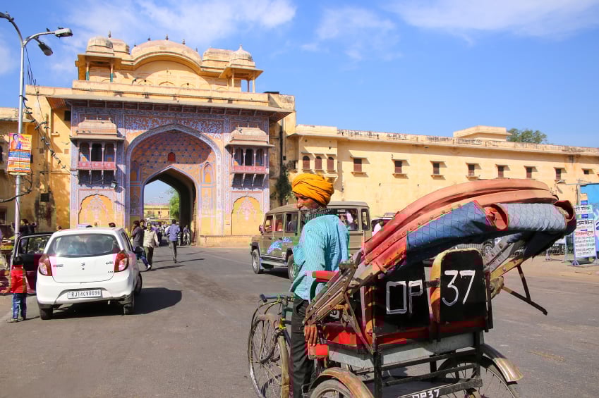 cycle rickshaw in Jaipur, India on a sunny day