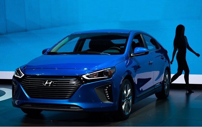 NEW YORK, NY - MARCH 23: The hybrid version of the new Hyundai Ioniq series is introduced during the New York International Auto Show at the Javits Center on March 23, 2016 in New York, NY. Hyundai introduced their Ioniq line of energy-efficient cars, including an electric, a hybrid, and a plug-in hybrid model. (Photo by Bryan Thomas/Getty Images)