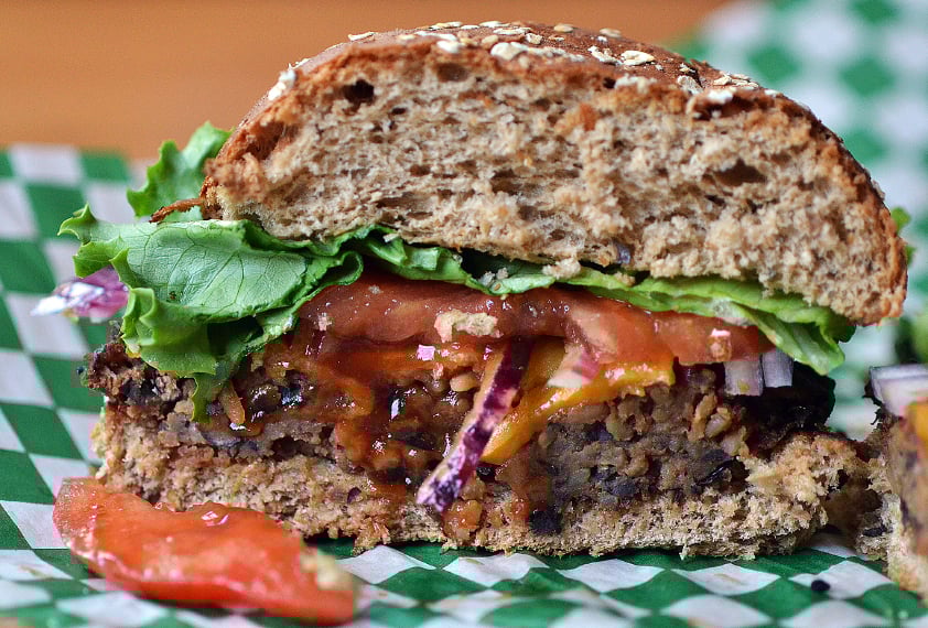 Close up of black Bean Burger cut in half