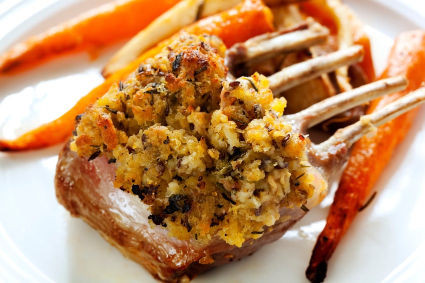 Herb Crusted Lamb on a white plate