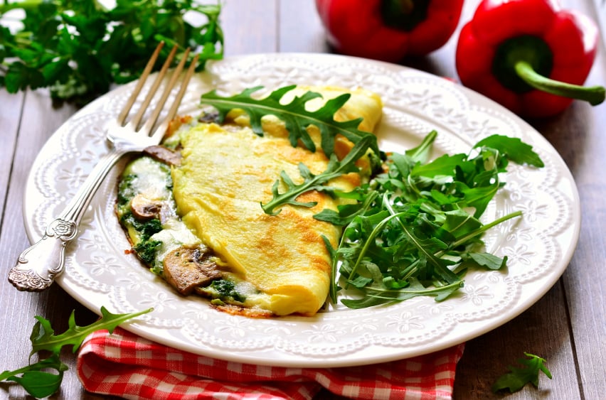 omelet filled with mushrooms and spinach