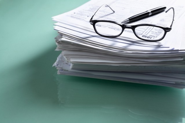 A big stack of tax forms
