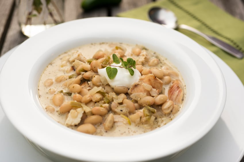 White Chicken Chili in white plate