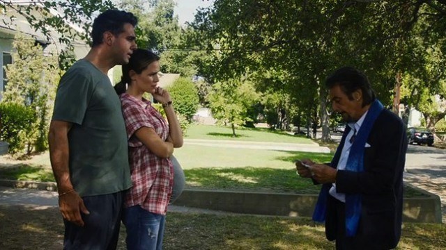 Tom (Bobby Cannavale) and Samantha (Jennifer Connelly) have an awkward encounter with Danny (Al Pacino) in 'Danny Collins'