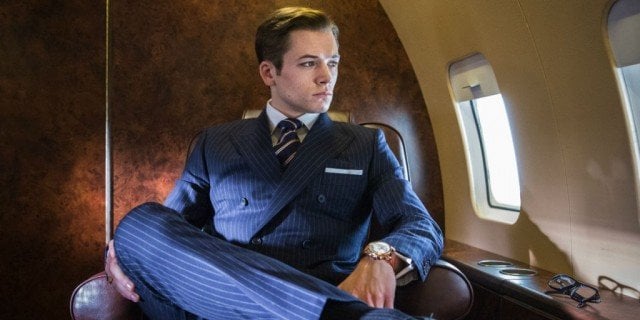 Eggsy (Taron Egerton) sits on a plane in a scene from 'Kingsman: The Secret Service'