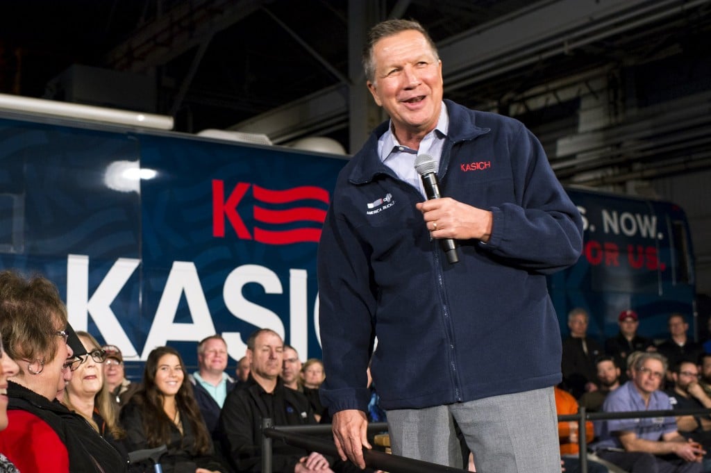 presidential candidate john kasich at campaign rally in ohio