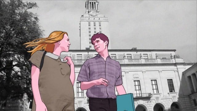 Real-life photography and animation blend together in a scene from the documentary-drama, 'Tower'