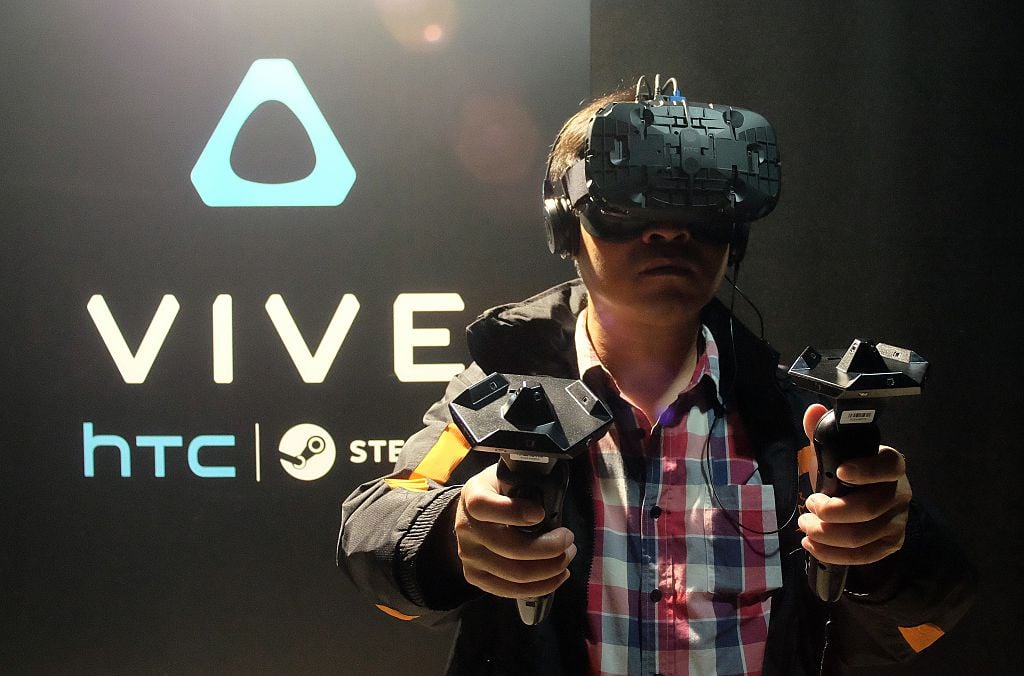 man wearing HTC Vive