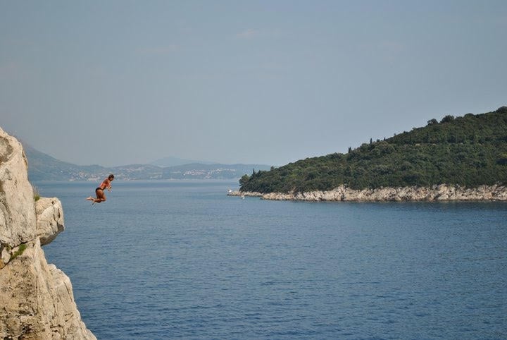 cliff-jumping into the Mediterranean Sea