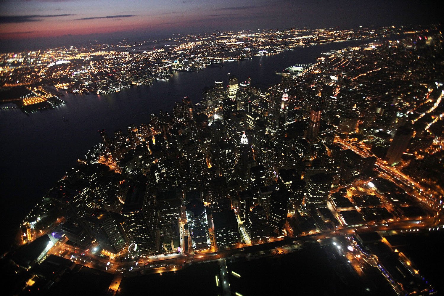 Aerial photo of New York City at night