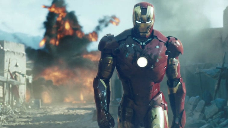 Robert Downey Jr's Iron Man walks away from an explosion