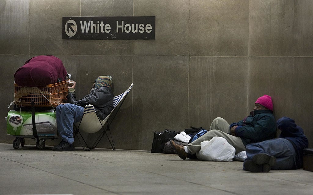 homeless people in subway station