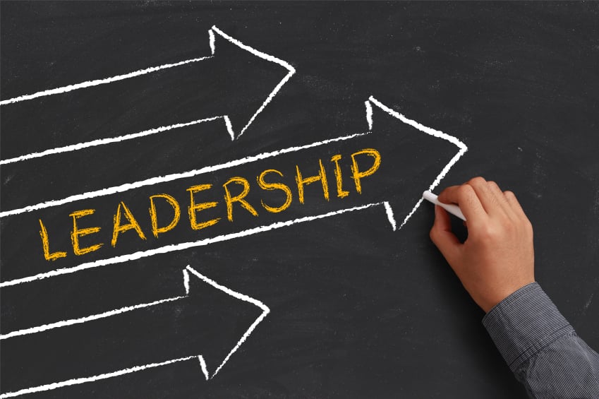 Leadership and management material concept on blackboard