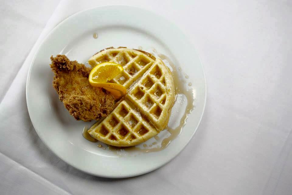 chicken and waffles at cheever's cafe