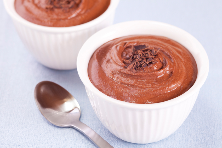 Chocolate Mousse in two white bowls