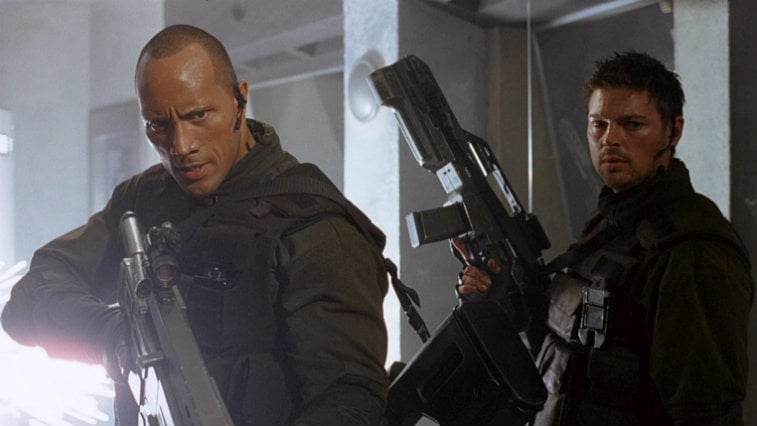 Dwayne Johnson and Karl Urban in Doom