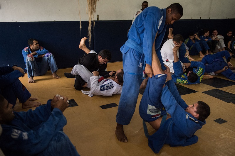 Brazilians practice jiu-jitsu in Rio de Janeiro
