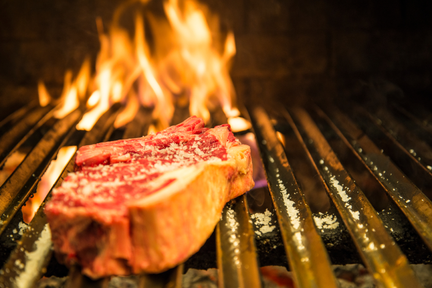 Ribeye steak on a grill