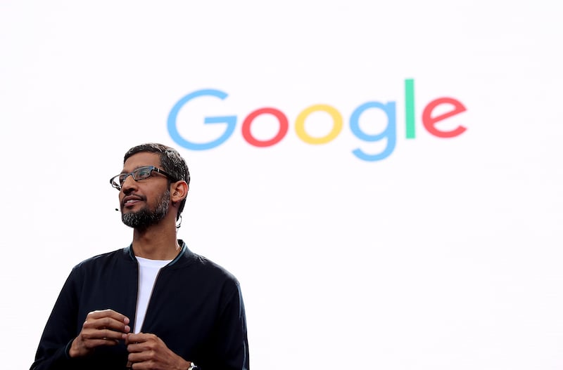 Google CEO Sundar Pichai speaks at a conference