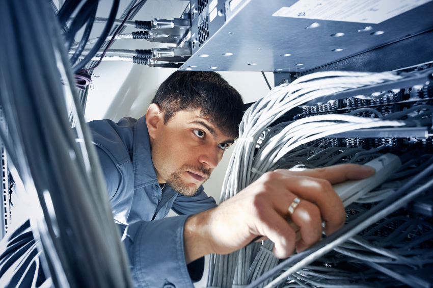 Technician engineer checking wires