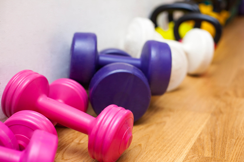 Dumbbells on the gym floor