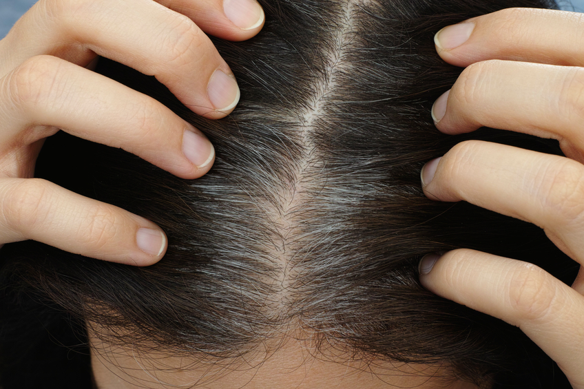 close-up of a woman with gray hair