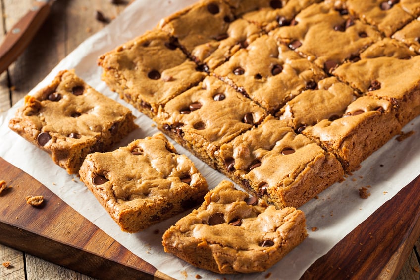 freshly cut homemade chocolate chip blondies