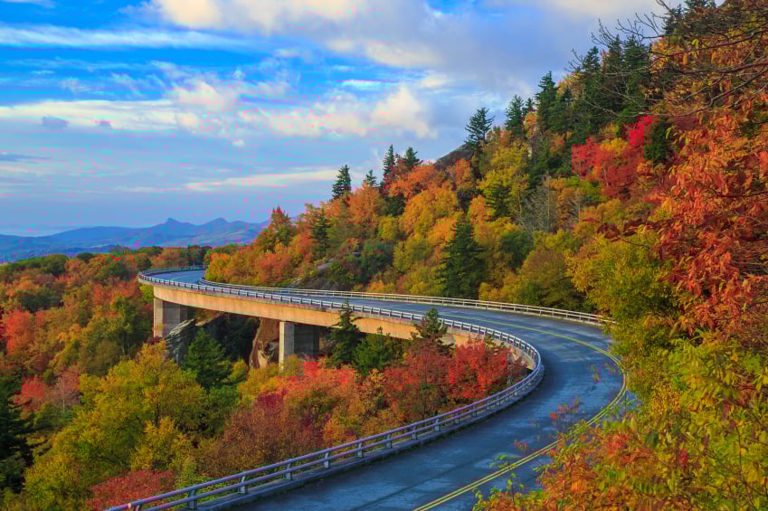 Linn cove Viaduct on the Blue Ridge Parkway leaves changing over the Linn cove Viaduct on the Blue Ridge Parkway