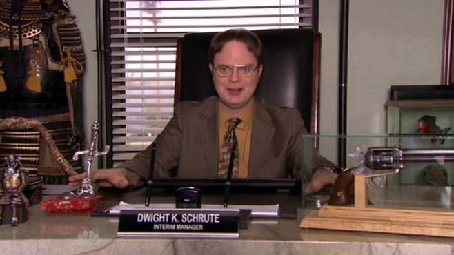 Dwight Schrute after a promotion to regional manager in 'The Office' | NBC