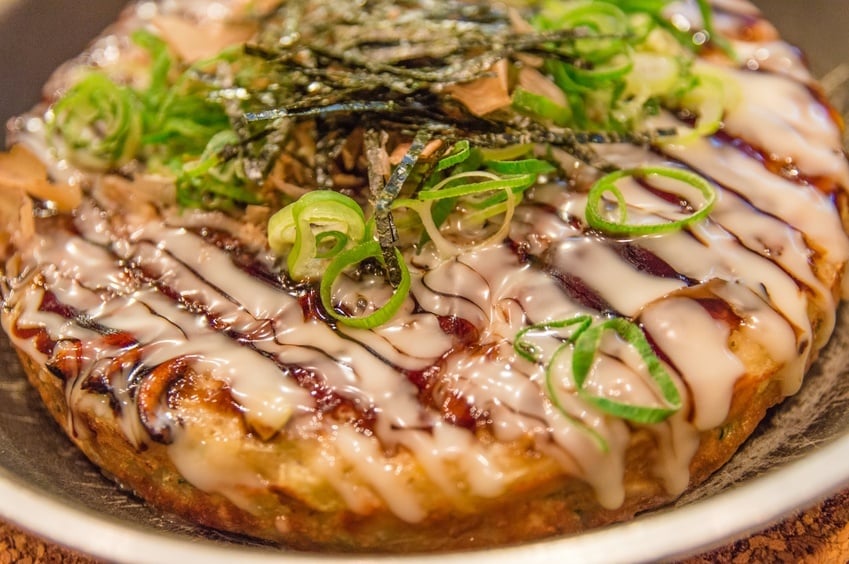 close up of Okonomiyaki