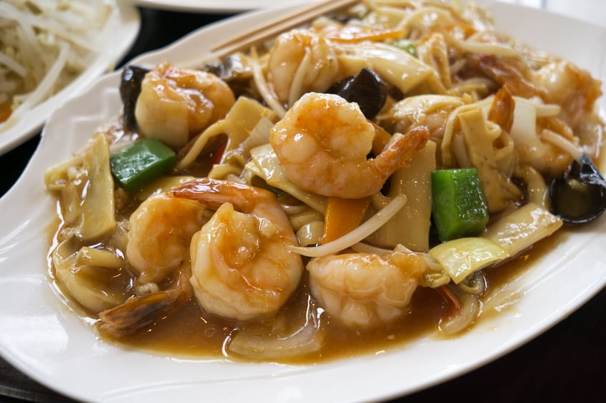 close up of prawn chop suey