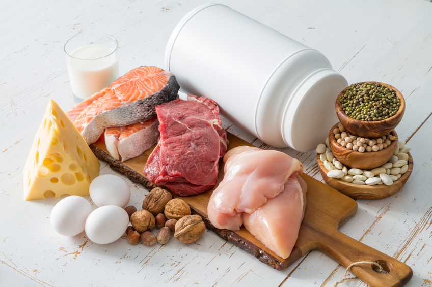 protein sources including meat, fish, eggs, cheese, and nuts