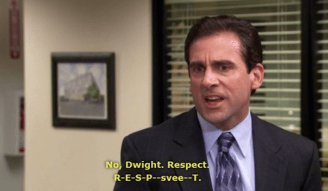 Michael Scott in "The Office" trying to spell respect
