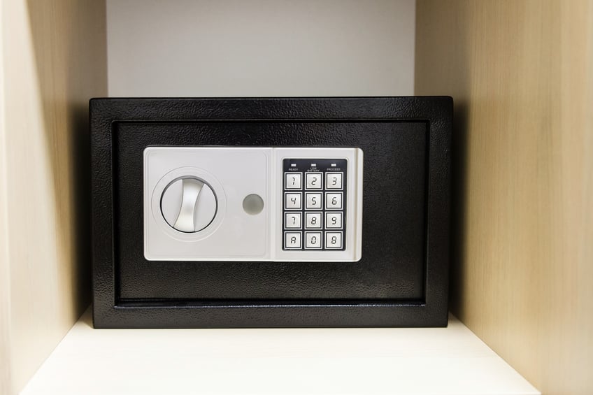compact safe on a shelf