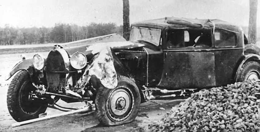 Ettore Bugatti's rebodied Bugatti Royale Prototype after cras