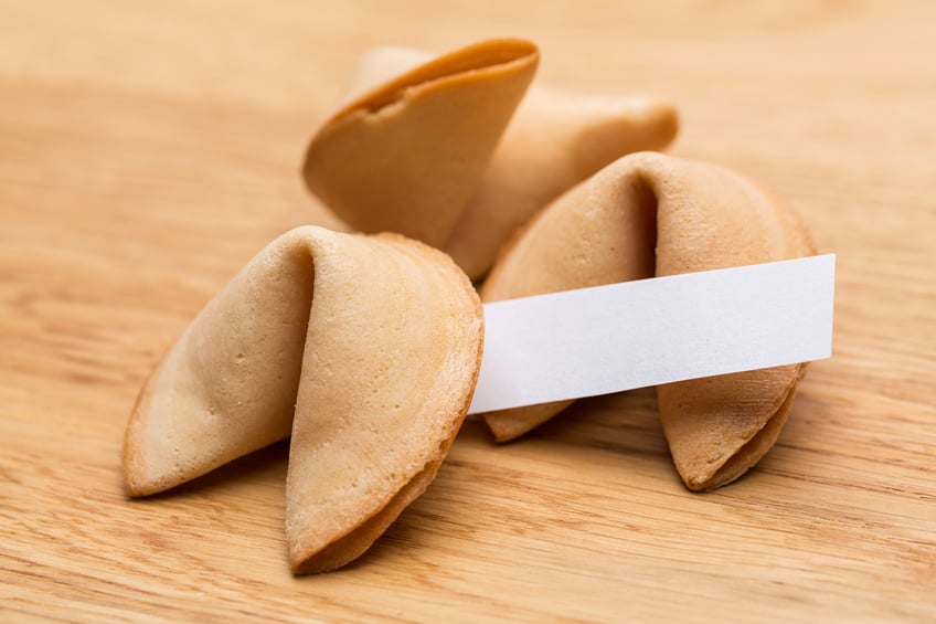 fortune cookies with the fortune sticking out