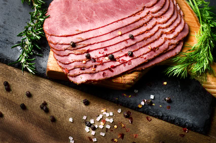 close up of fresh sliced beef pastrami