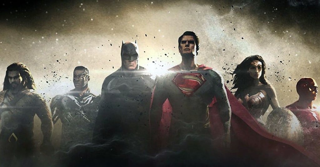 the stars of the Justice League Movie stand in a row