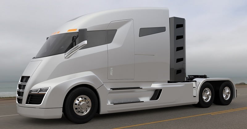 Side view of Nikola One semi-truck.