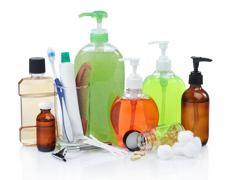 hygiene products in bottles