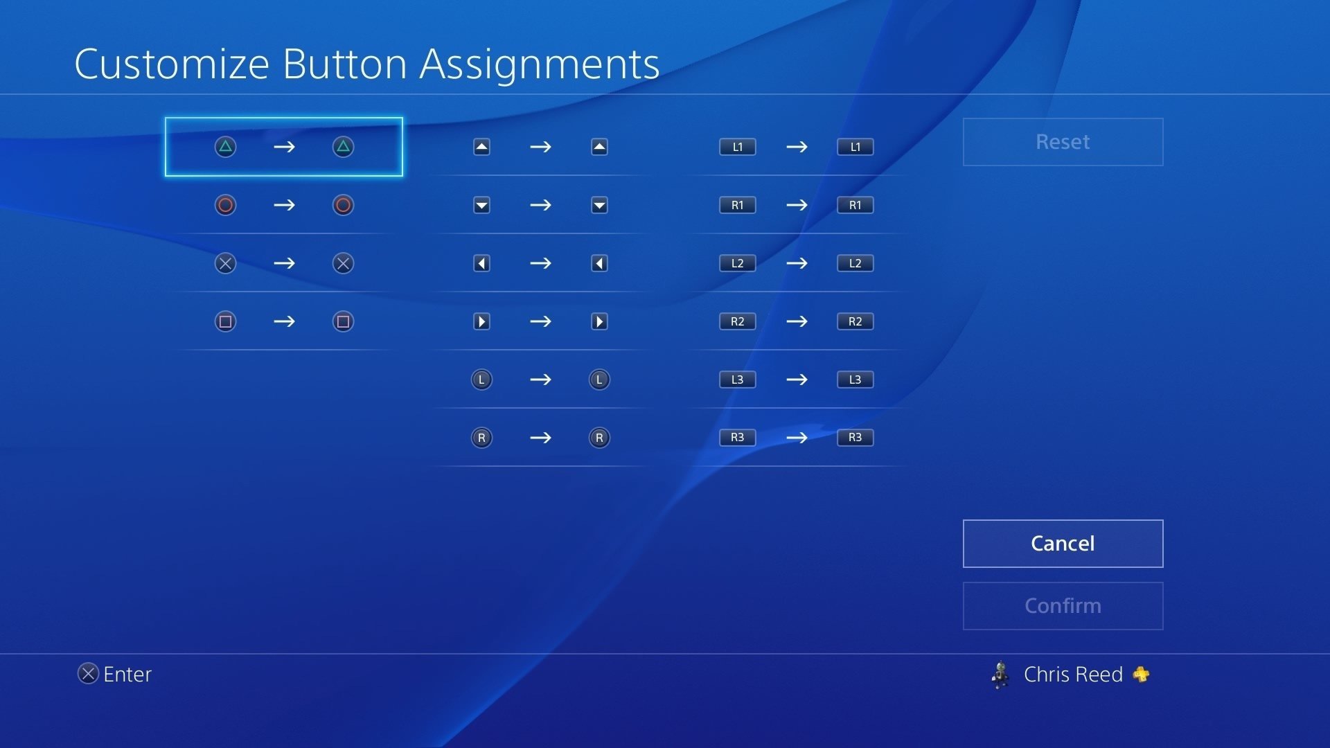 PS4 customize buttons screen.