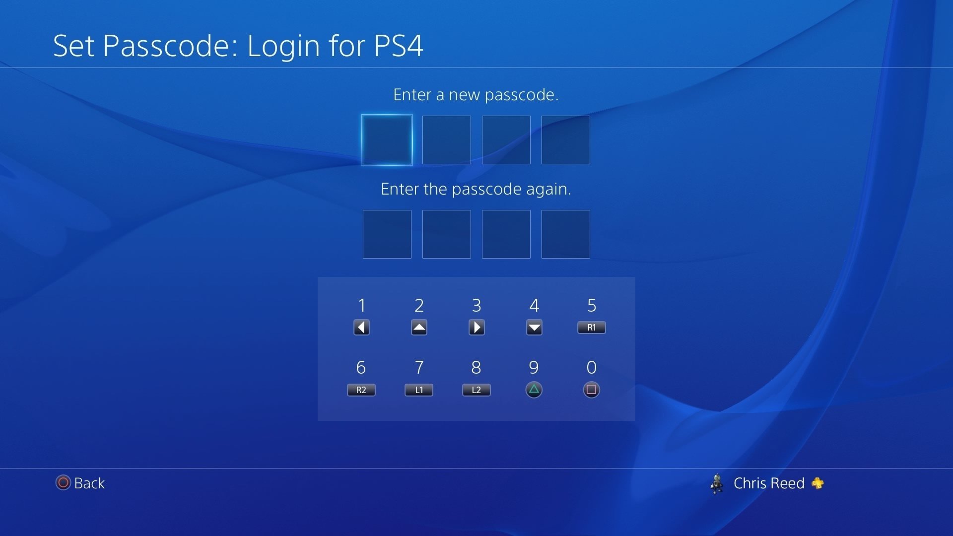 PS4 change passcode screen.