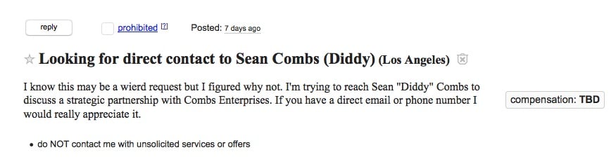 sean combs ad from craigslist los angeles 