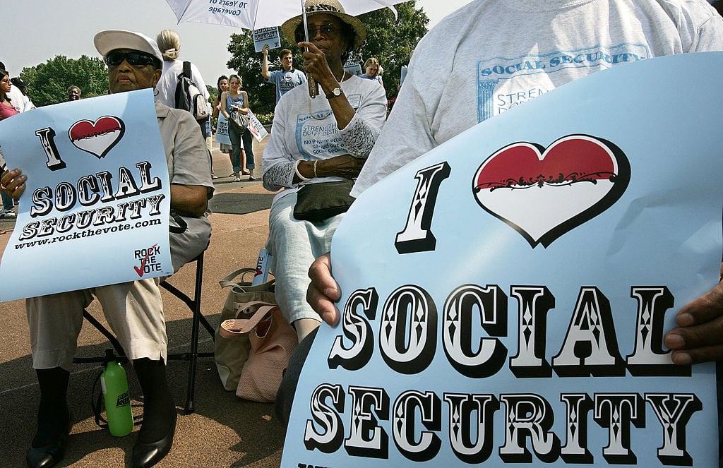 A rally to mark the 70th anniversary of the Social Security Act and to call on U.S. President George W. Bush not to privatize the system.