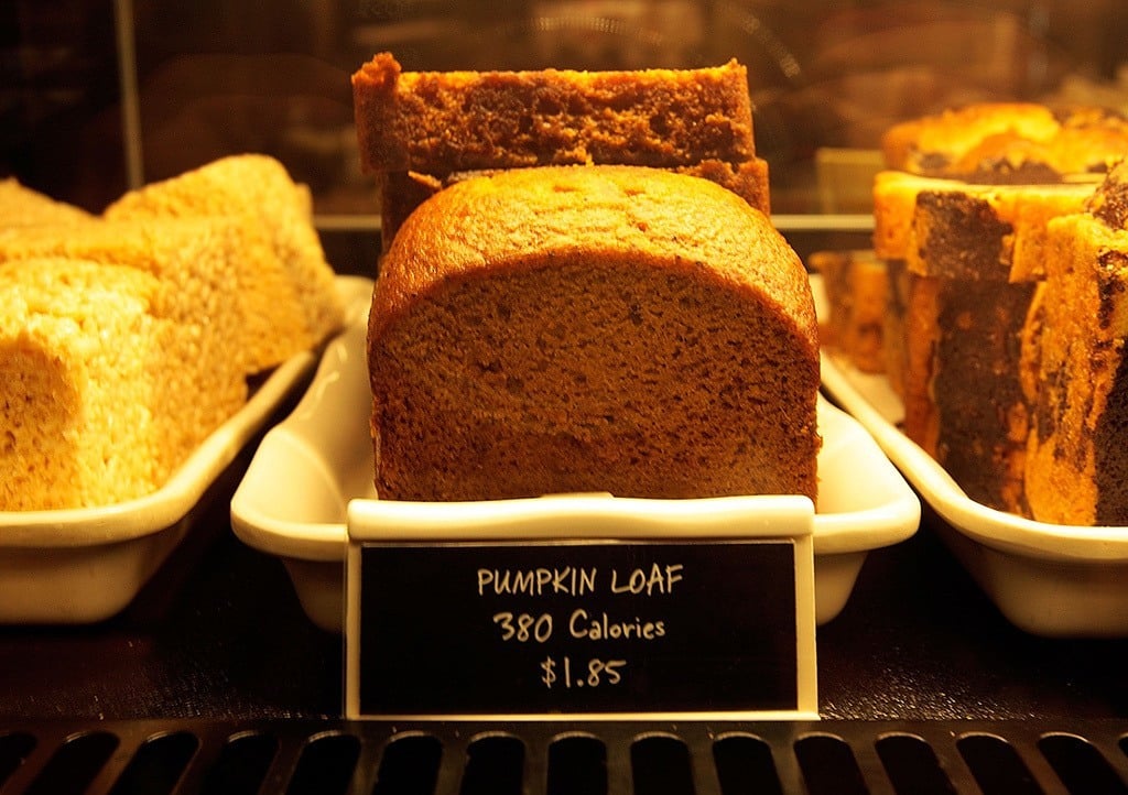 selectin of pastries with calorie counts at Starbucks